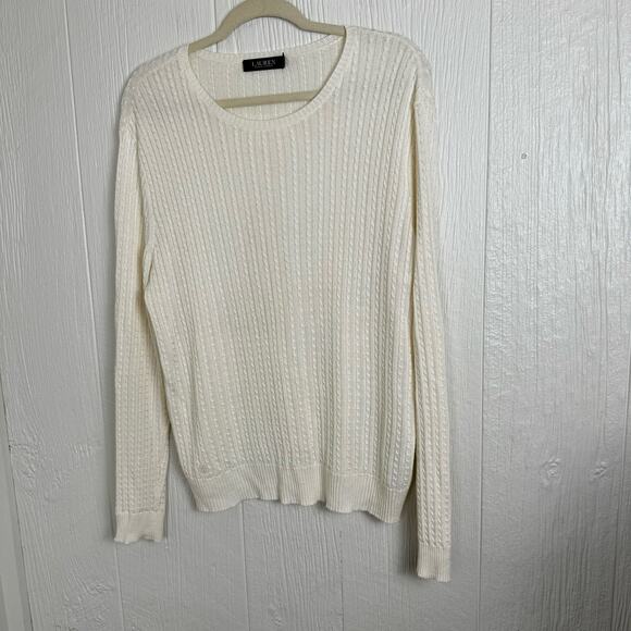 Lauren Ralph Lauren Mascarpone Cream Slim Cable-Knit Black Label Sweater Size XL - Picture 2 of 11